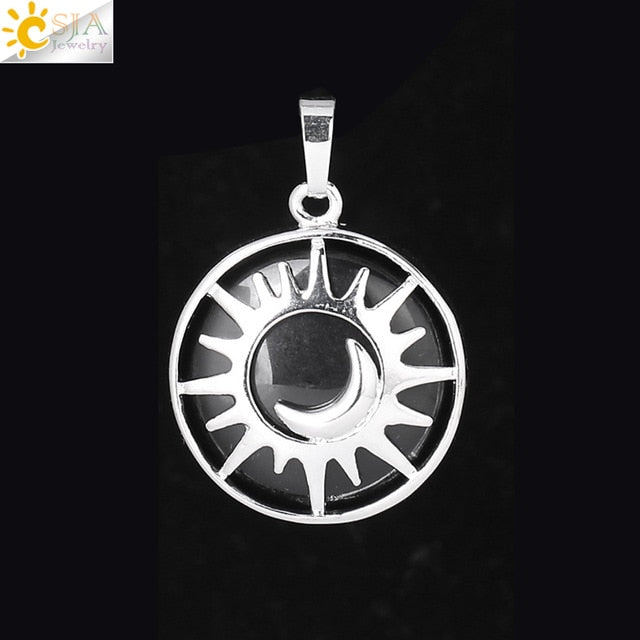CSJA Sun & Moon Pendant Reiki Healing Natural Stone Purple White Crystal Quartz Beads for Jewelry Making Necklace