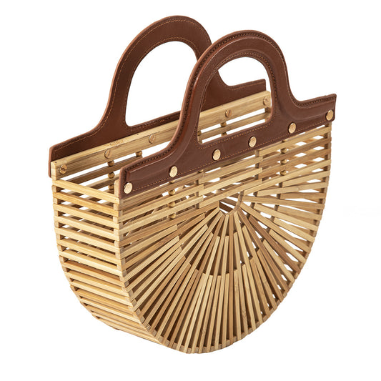 Handheld women's bag, bamboo woven grass woven bag, hollow woven bag, bamboo beach bag, bamboo bag