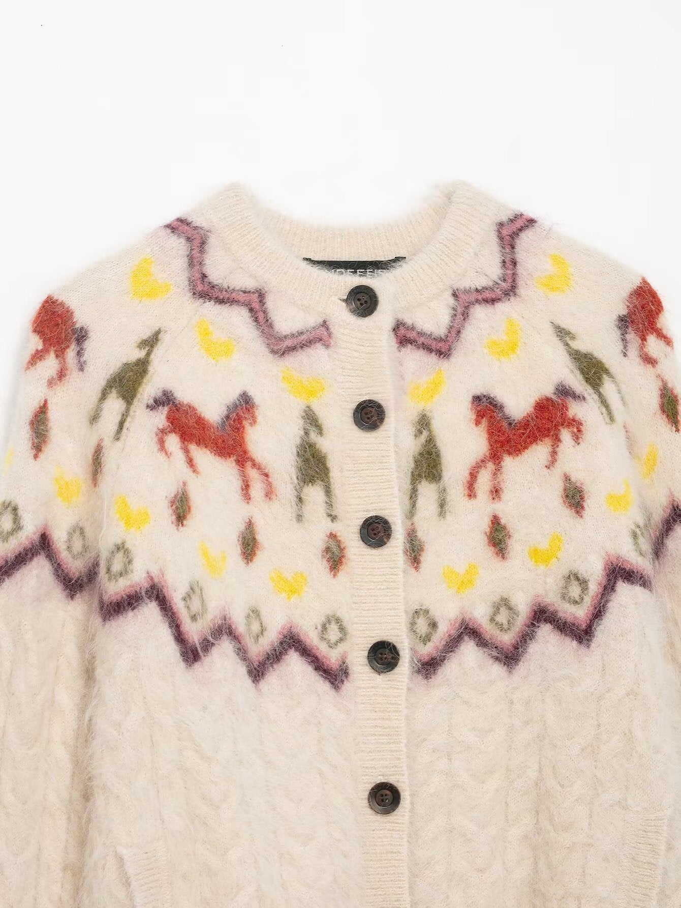 Polyester Knitted Sweater | Khaki, Loose Fit, Female