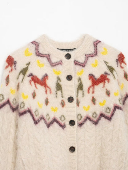 Polyester Knitted Sweater | Khaki, Loose Fit, Female