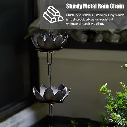 Metal Rain Chain | 8.5ft Rust-Resistant Lotus Design