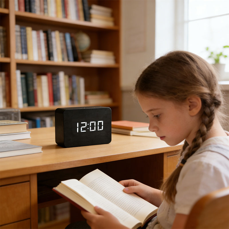 Wooden Digital Clock | Voice Controlled LED Alarm
