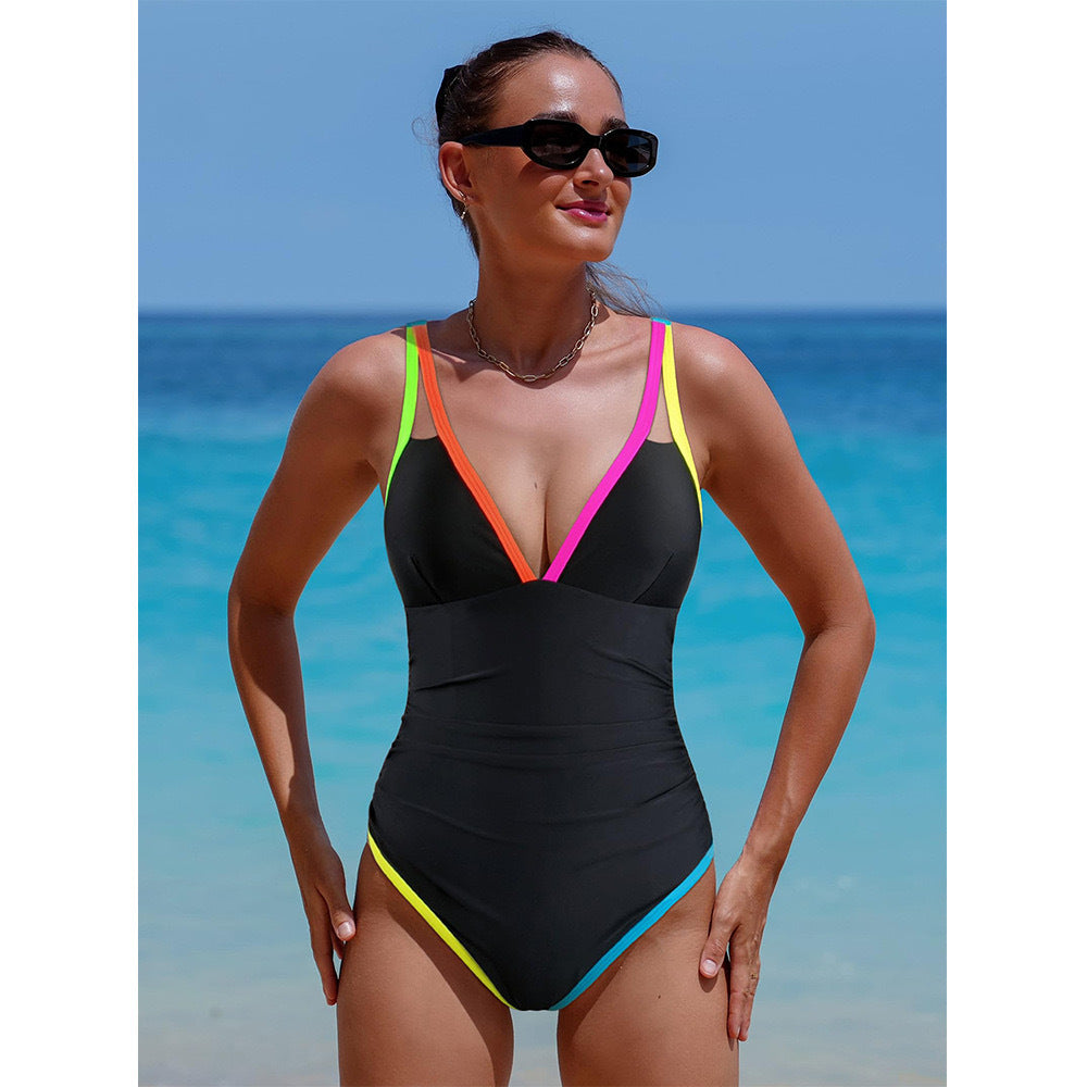 Color blocked one-piece swimsuit