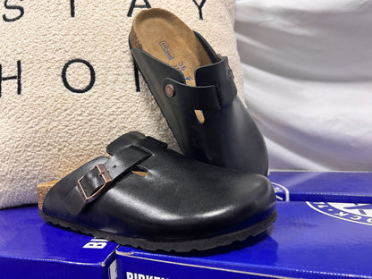Genuine Leather Sandals | Round Toe, Black Buckle