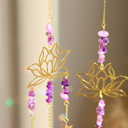 Amethyst Suncatcher | Natural Gravel, Lotus Flower Ornament