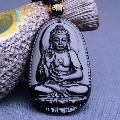 Black Obsidian Pendant Necklace | Six Stars Lucky Amulet