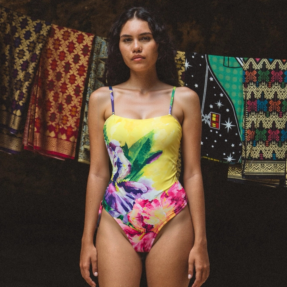 Polyester One-Piece Swimsuit | Bright Yellow, Floral
