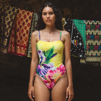 Polyester One-Piece Swimsuit | Bright Yellow, Floral