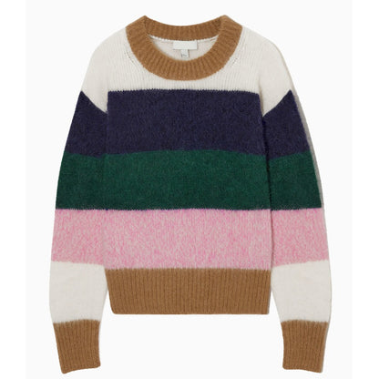 Cotton Round Neck Sweater | Pink & Navy, Loose Fit