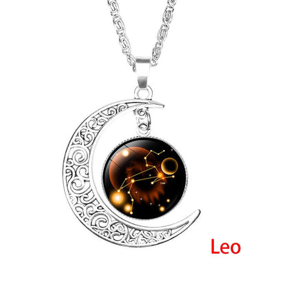 Glass Cabochon Zodiac Sign Pendant Necklace | Astrology Jewelry