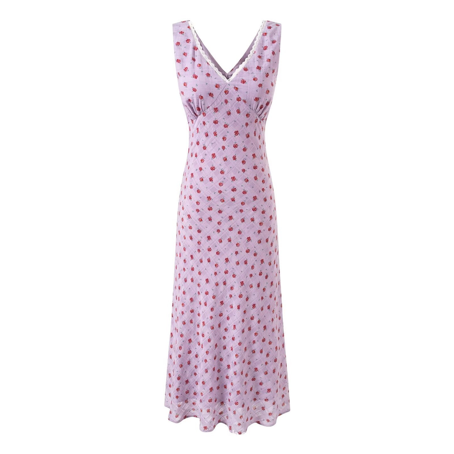 Cotton-Polyester Floral Dress | V-Neck, Sleeveless, Long