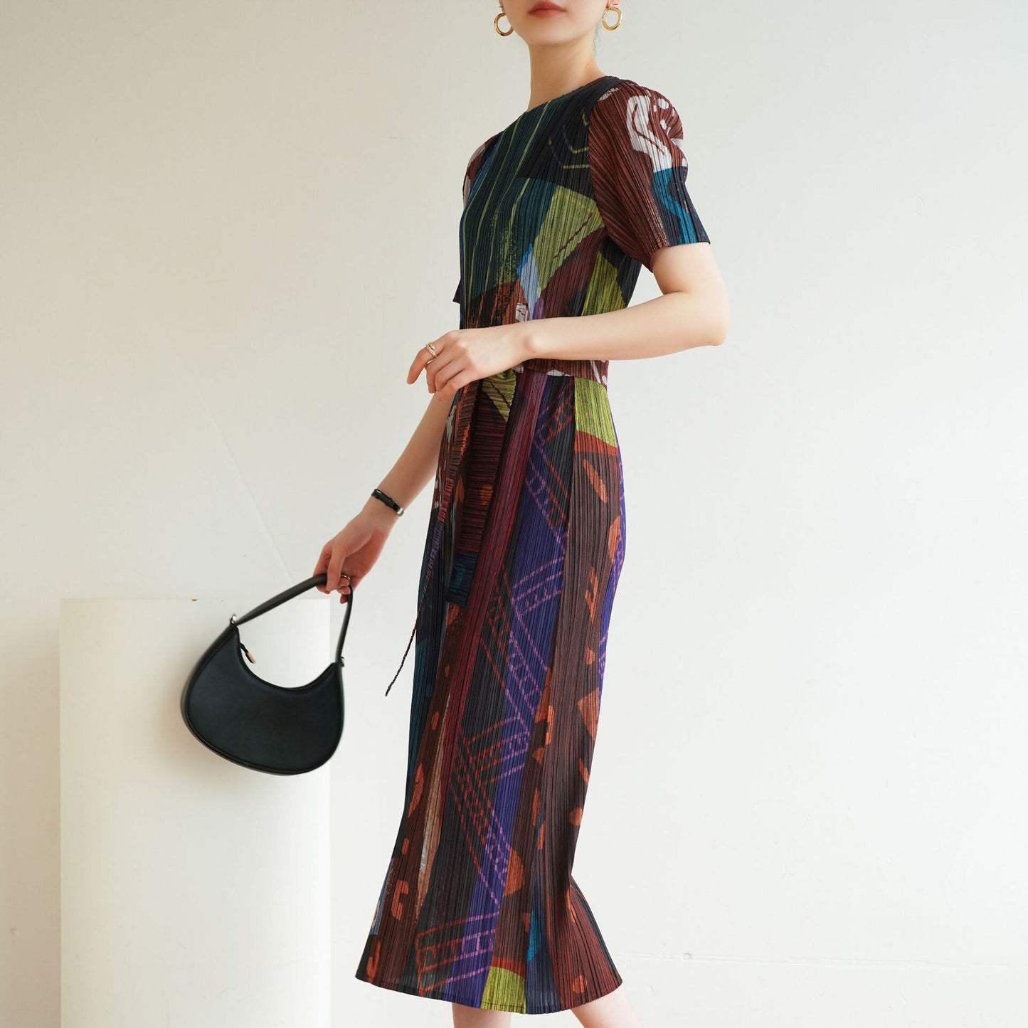 Polyester Pleated Dress | Medium Length, One Size