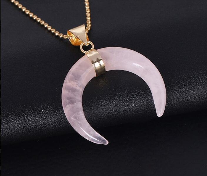 Natural Stone Half Moon Necklace | Purple & Pink