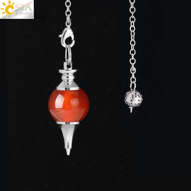 CSJA Balance Reiki Natural Stone Crystal Red Agates Dowsing Pendulum Circular Cone Charm Pendant