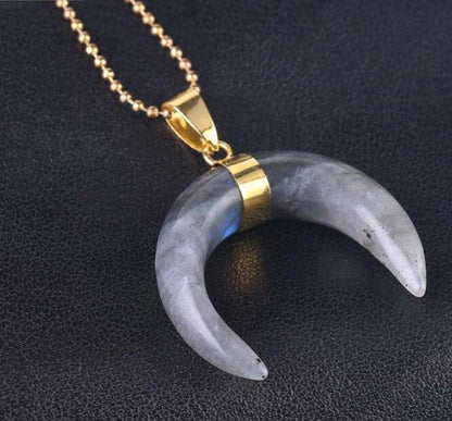Natural Stone Half Moon Necklace | Purple & Pink
