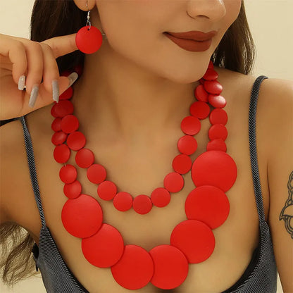 Wood Necklace Earrings Set | Big Colorful, Boho Style