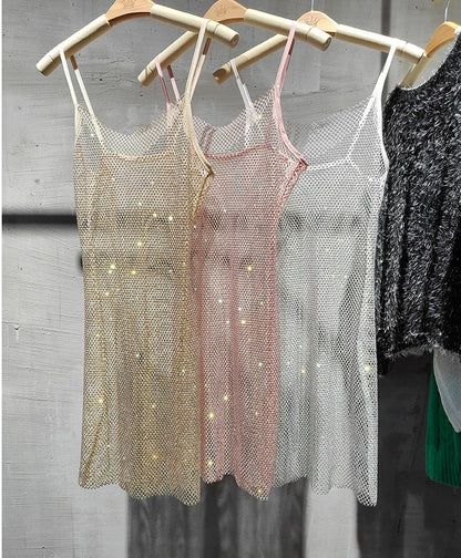 Diamond Crystal Sling Dress | Summer, V-neck, A-line