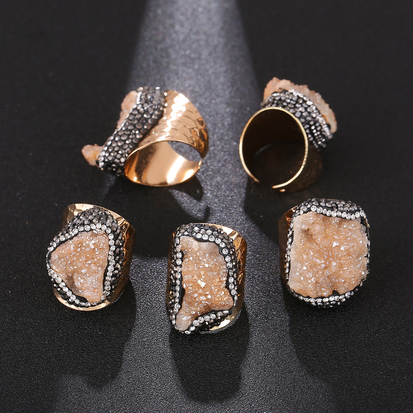 Crystal Cluster Ring | Gold-Plated, Handmade Jewelry