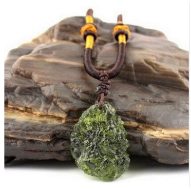 Natural Czech Meteorite Pendant | Rough Green Jewelry
