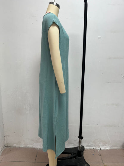 Polyester Sleeveless Slim Fit Dress | White, Black, Blue