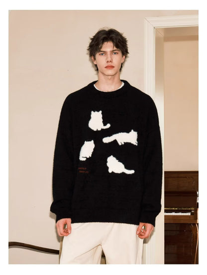 Acrylic Cat Silhouette Sweater | Apricot, Black, M-3XL