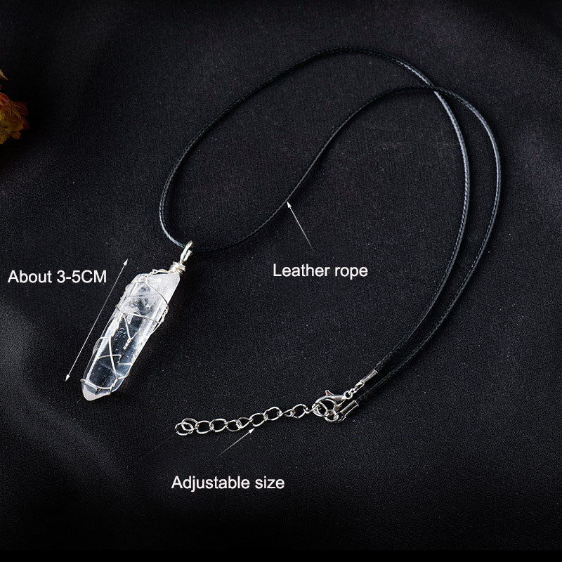 Crystal Pendant Necklace | White, Hexagonal, Wrapped