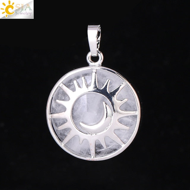 CSJA Sun & Moon Pendant Reiki Healing Natural Stone Purple White Crystal Quartz Beads for Jewelry Making Necklace