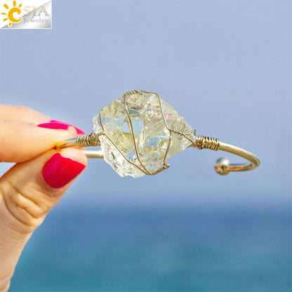 Crystal Quartz Cuff Bracelet | Gold-color, 5.5cm