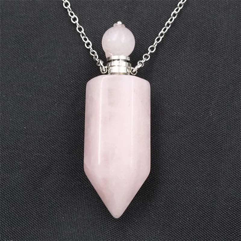 Natural Stone Perfume Bottle Necklace | Fluorite Pendant