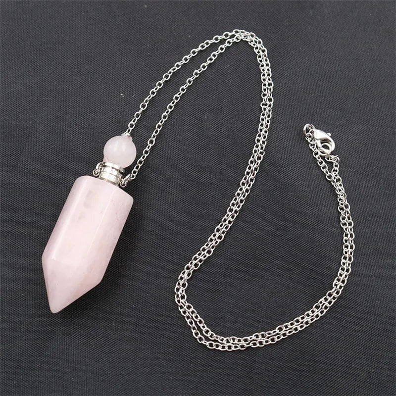Natural Stone Perfume Bottle Necklace | Fluorite Pendant