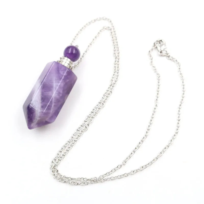 Natural Stone Perfume Bottle Necklace | Fluorite Pendant