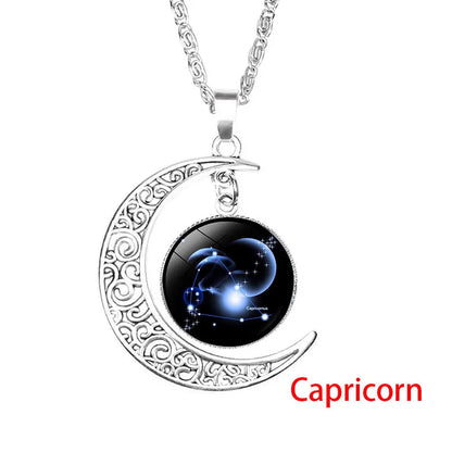 Glass Cabochon Zodiac Sign Pendant Necklace | Astrology Jewelry
