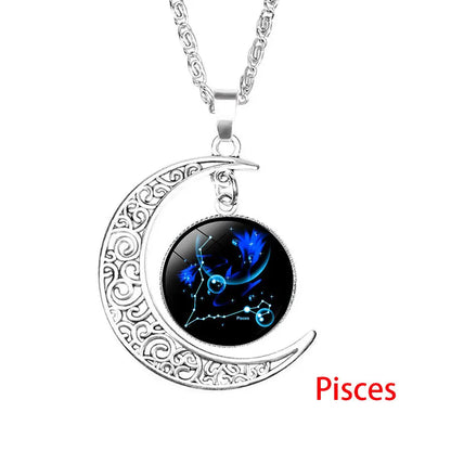 Glass Cabochon Zodiac Sign Pendant Necklace | Astrology Jewelry