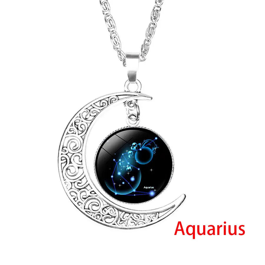 Glass Cabochon Zodiac Sign Pendant Necklace | Astrology Jewelry