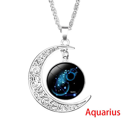 Glass Cabochon Zodiac Sign Pendant Necklace | Astrology Jewelry