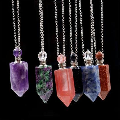 Natural Stone Perfume Bottle Necklace | Fluorite Pendant