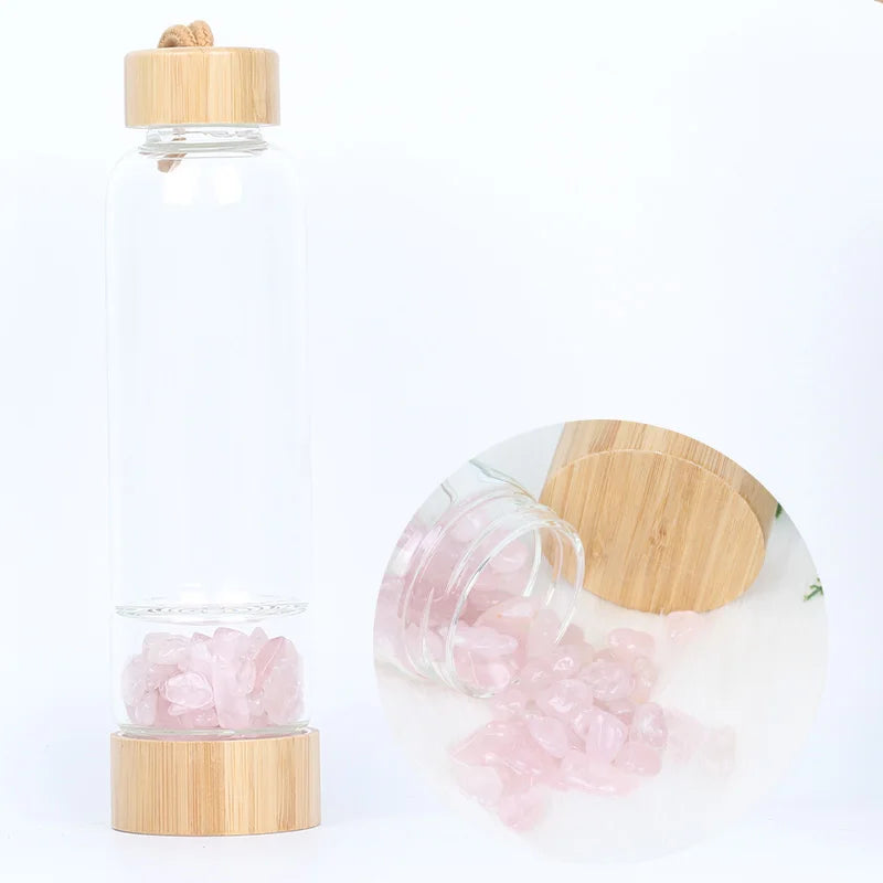 Natural Crystal Quartz Water Bottle Gemstone Glass Elixir Water Bottle Point Gravel Irregular Stone Cup  Christmas Holiday gift
