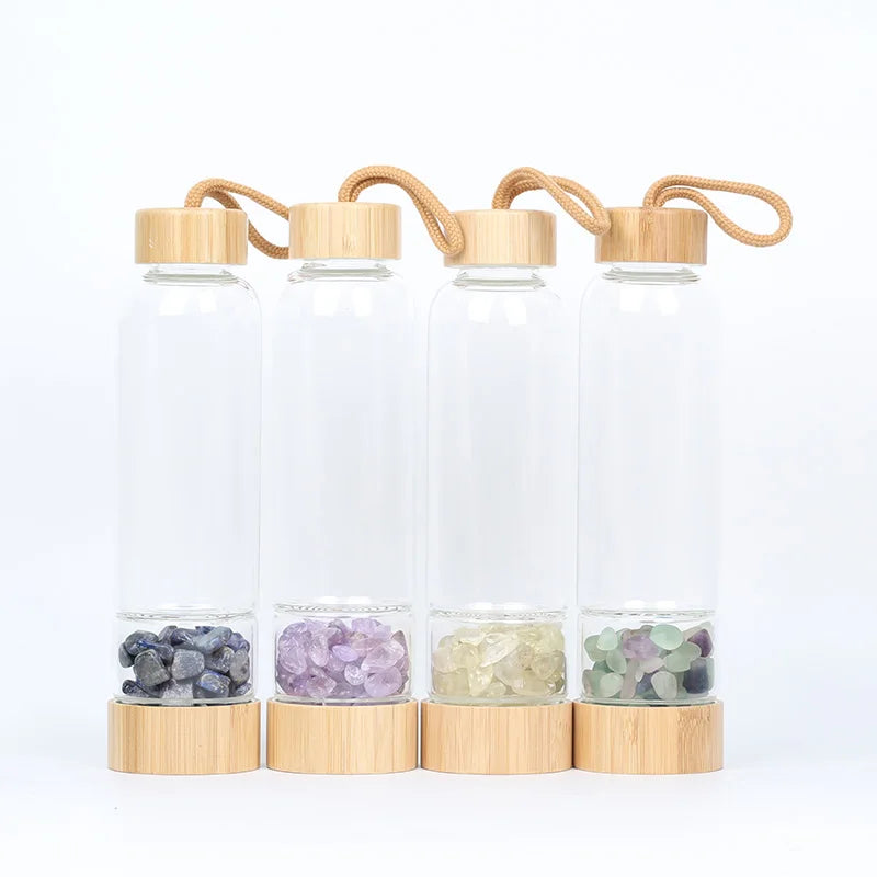 Natural Crystal Quartz Water Bottle Gemstone Glass Elixir Water Bottle Point Gravel Irregular Stone Cup  Christmas Holiday gift