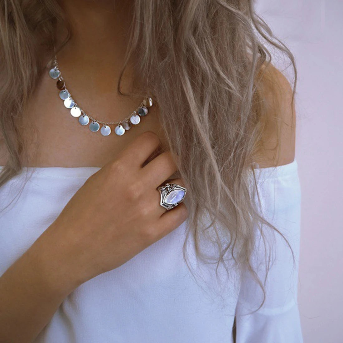 Silver Big Stone Ring | Vintage, Bohemian Jewelry
