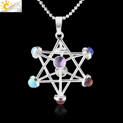 Natural Stone Reiki Pendants | Merkaba Chakras Necklace