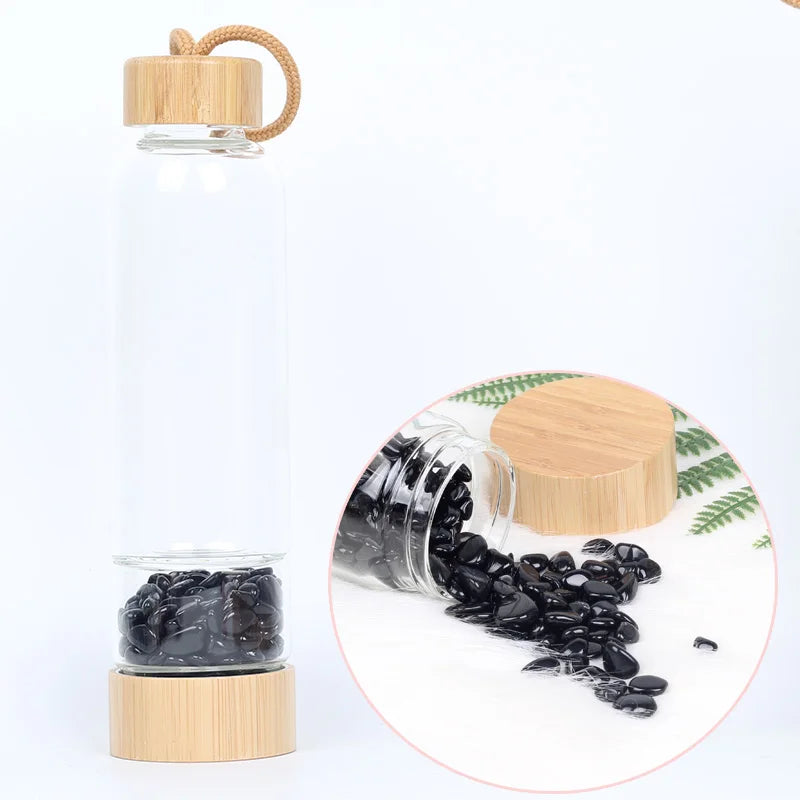 Natural Crystal Quartz Water Bottle Gemstone Glass Elixir Water Bottle Point Gravel Irregular Stone Cup  Christmas Holiday gift