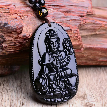 Black Obsidian Pendant Necklace | Six Stars Lucky Amulet