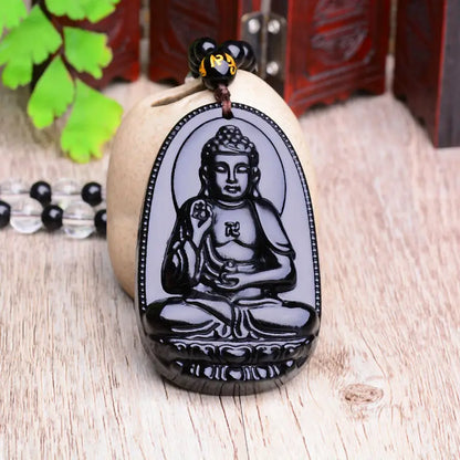 Black Obsidian Pendant Necklace | Six Stars Lucky Amulet