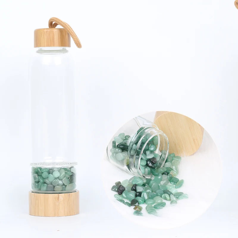 Natural Crystal Quartz Water Bottle Gemstone Glass Elixir Water Bottle Point Gravel Irregular Stone Cup  Christmas Holiday gift