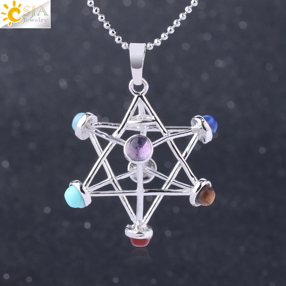 Natural Stone Reiki Pendants | Merkaba Chakras Necklace