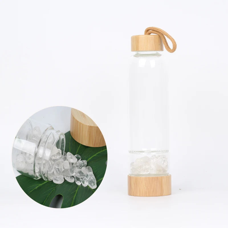 Natural Crystal Quartz Water Bottle Gemstone Glass Elixir Water Bottle Point Gravel Irregular Stone Cup  Christmas Holiday gift