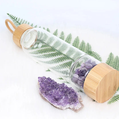 Crystal Quartz Water Bottle | Gemstone Glass Elixir