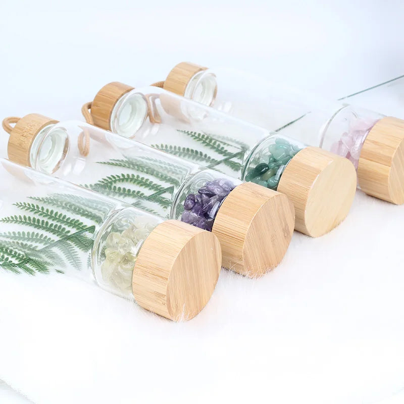 Natural Crystal Quartz Water Bottle Gemstone Glass Elixir Water Bottle Point Gravel Irregular Stone Cup  Christmas Holiday gift