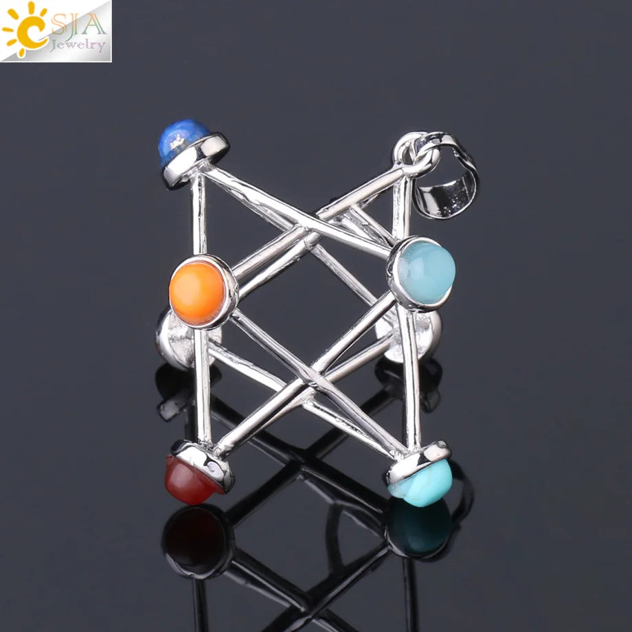 Natural Stone Reiki Pendants | Merkaba Chakras Necklace
