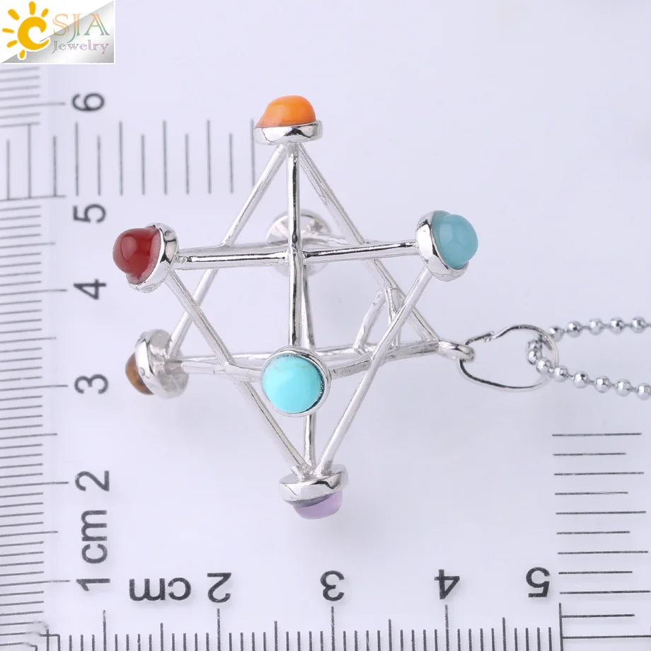 Natural Stone Reiki Pendants | Merkaba Chakras Necklace